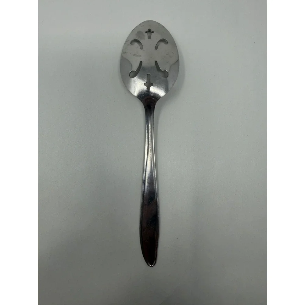Majesco Stainless Steel Slotted Serving Spoon Decorative Cutout Design 8.25 inch